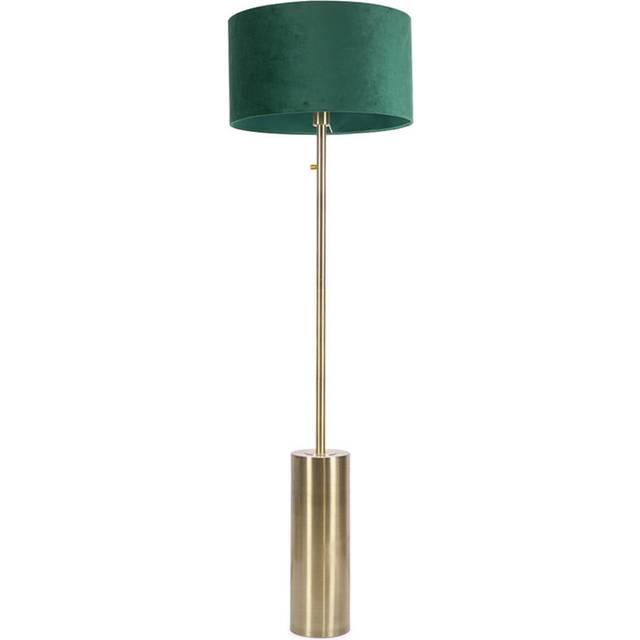 Lexy Forest Green Velvet Drum Shade with Brushed Chrome Dimmable Floor Lamp with LED Bulb (150cm H X 45cm W X 45cm D)