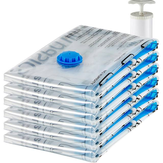 Amazon basics vakuumpåse för kläder med lufttät ventil och handpump – Jumbo, 6-pack, dragkedja, transparent