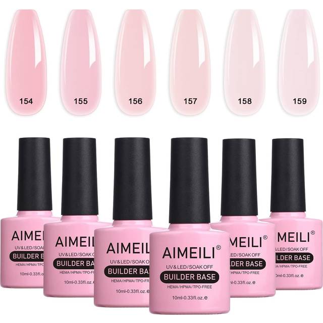 8 in 1 Builder Base Sheer Color Gel Set, Nude Pink No Need Slip Solution Builder Extension, Soak Off UV LED Gel Polish Multicolour Of 6pcs X 10ml -