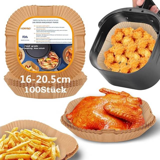 HONYAO Airfryer Bakplåtspapper 16x16cm 100 stycken Fyrkant non-stick-engångsbruk Papper Liner för Luftsfritös 2-4,1 L, Pergamentpapper Bakpapper Tillbehör för Ninja,COSORI,Philips,Princess Airfryer