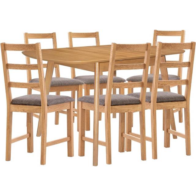 Hallowood Furniture - Aston Extending Dining Table and Chairs Set 6, Butterfly Table and Steel Grey Fabric Chairs, Wooden Kitchen Table and Chairs,