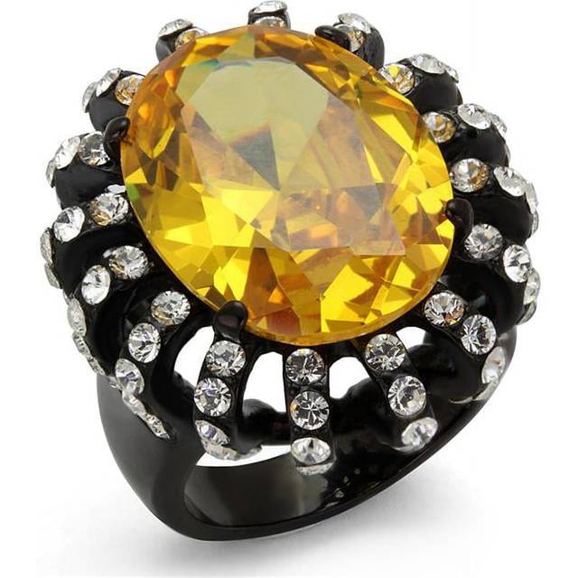 Alamode TK2346-7 Women IP Black Stainless Steel Ring with AAA Grade CZ in Topaz - Size 7