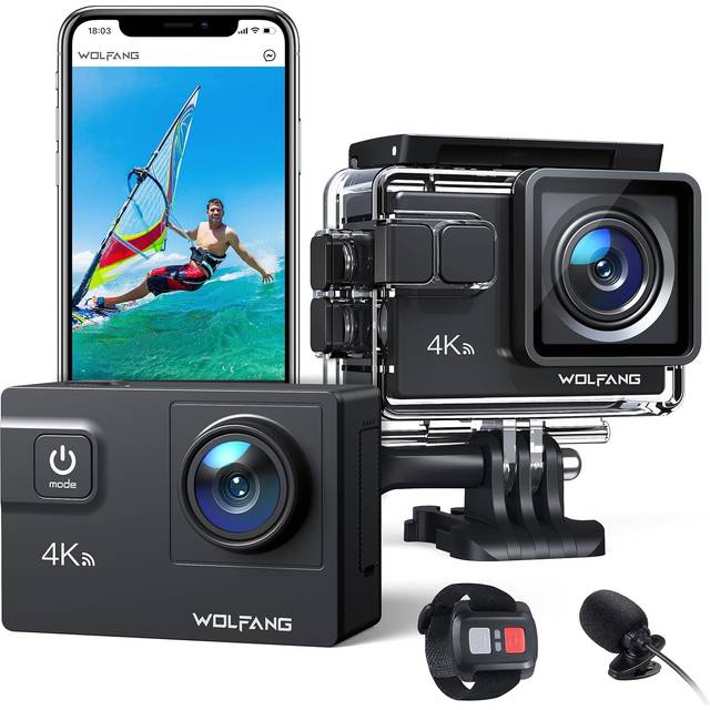 WOLFANG Action Camera 4K 60FPS 24MP GA300, WiFi 8X Zoom EIS Vlogging Camera, 40M Waterproof Underwater Camera for Snorkeling, External Mic, Remote Co