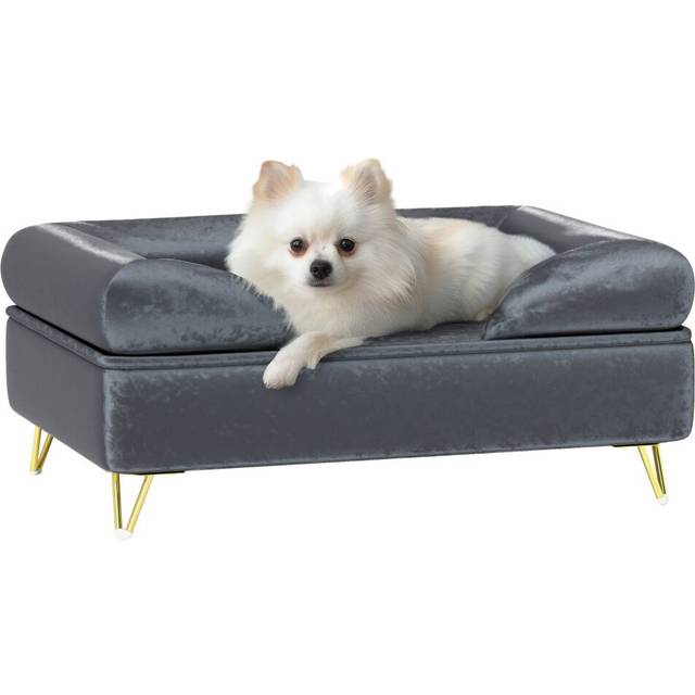 PawHut Dog Sofa Pet Couch w/ Removable Backrest Cushion Washable Cover - Pink - Grey | TJ Hughes