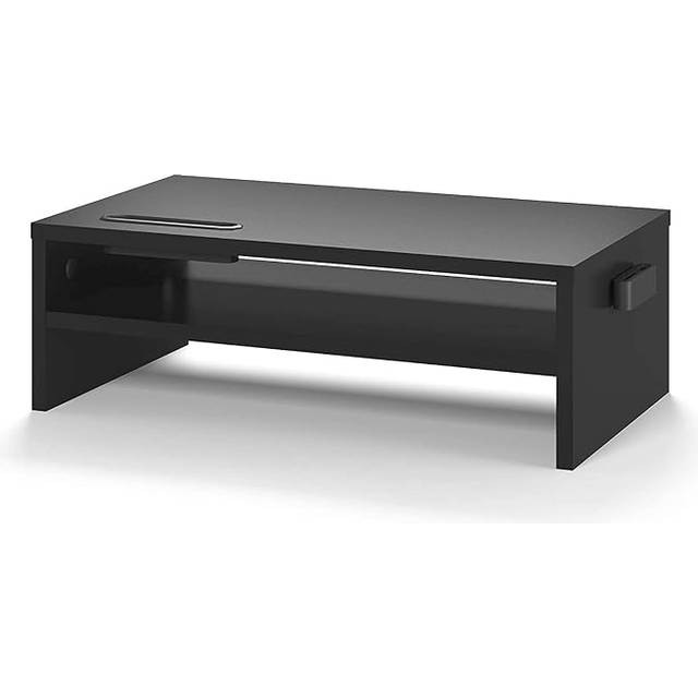 BONTEC Trä Monitorstativ med Smartphonehållare, Ergonomisk Höjare för Laptop och Dator, Skrivbordsställ med Kabelhantering, 2 Nivåer Svart (W420 x D235 x H142 mm)