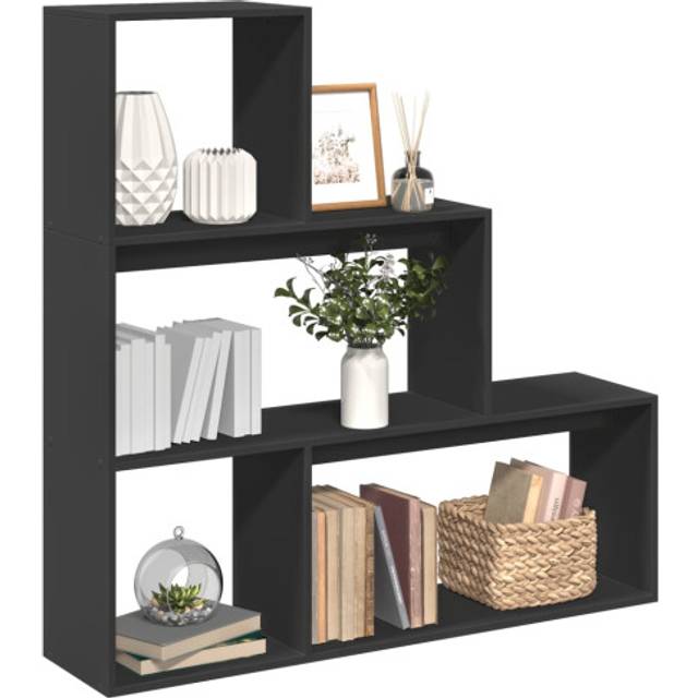 vidaXL Room Divider Bookcase 3-Tier Black 123x29x123 cm Engineered Wood