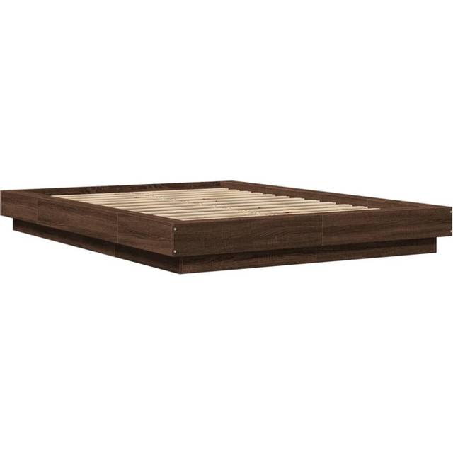 vidaXL Bed Frame with LED Lights without Mattress Brown Oak 135x190cm
