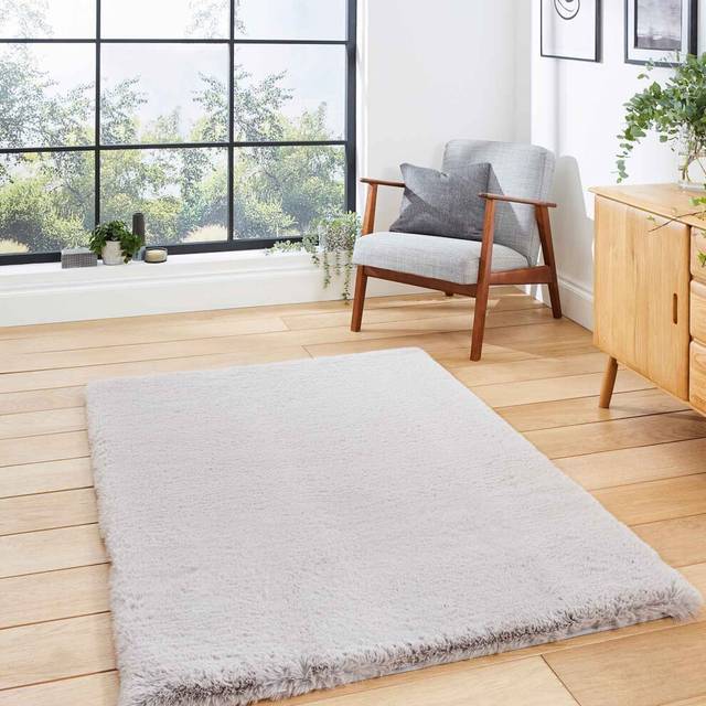 Think Rugs Super Teddy Silver Rectangle 080 x 150cm Polyester Plain Shaggy, Silver