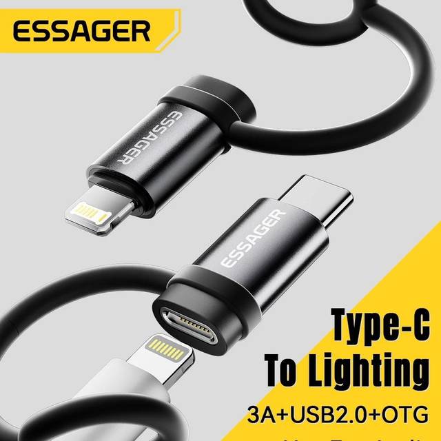 Essager Lighting To USB C Adapter 3A Fast Charging OTG for iPhone 15 xr Pro Type C To Lighting iPhone Connector OTG Converter - C female To IOS male