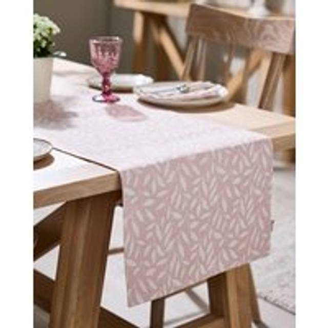 Traditional Large Rose Blush Cotton Leaf Dining Table Runner Table Cloth 180cm - Pink