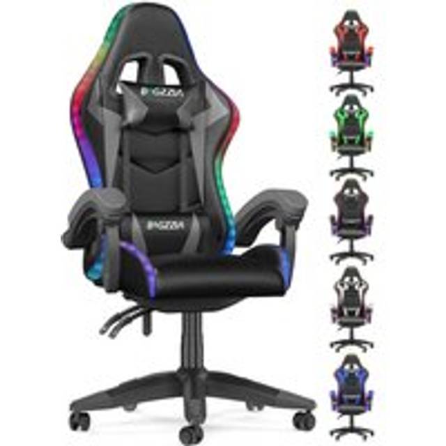 Bigzzia - Gaming chair with rgb led lights video game chairs - Office Chair Ergonomic - High Back Support - Lumbar Support - pc gaming chair Grey