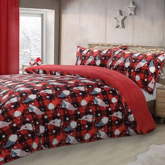 Velosso Gonks Check Flannel Printed Cotton Rich Single Duvet Cover And Pillowcase Set - Red, Red