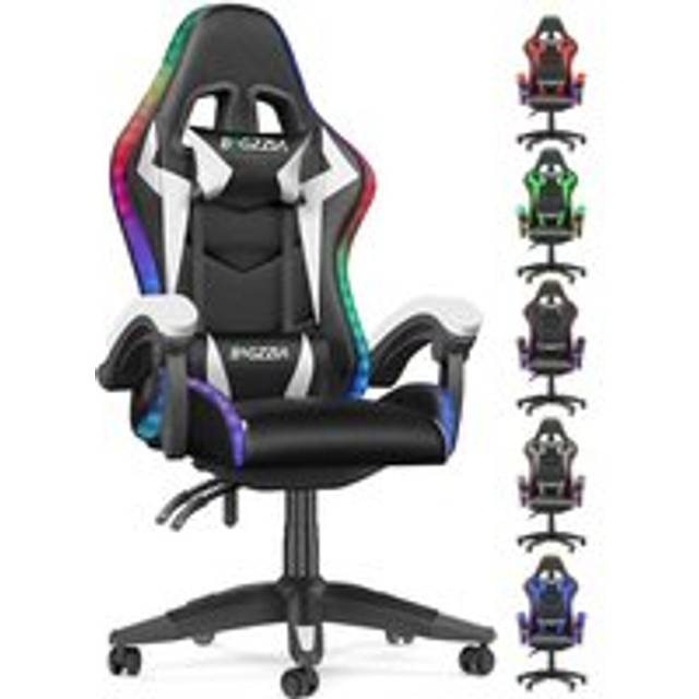 Bigzzia - Gaming chair with rgb led lights video game chairs - Office Chair Ergonomic - High Back Support - Lumbar Support - pc gaming chair White