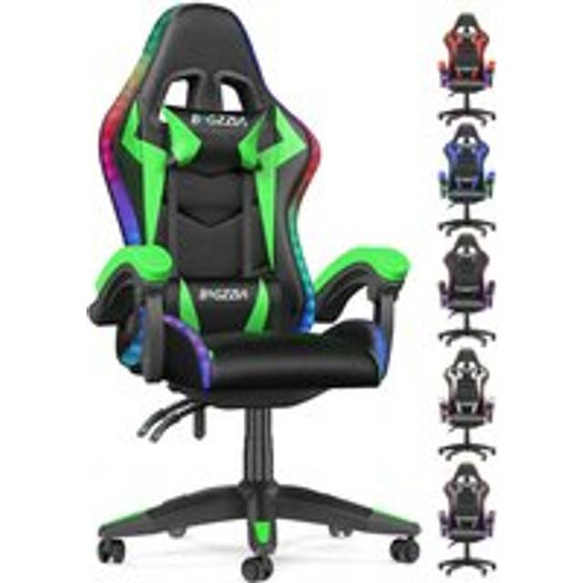 Bigzzia - Gaming chair with rgb led lights video game chairs - Office Chair Ergonomic - High Back Support - Lumbar Support - pc gaming chair Green