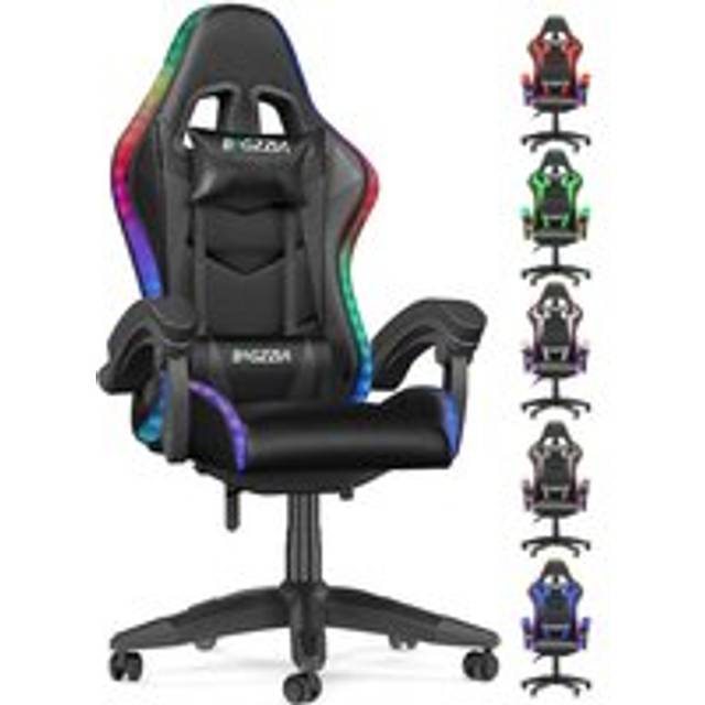 Bigzzia - Gaming chair with rgb led lights video game chairs - Office Chair Ergonomic - High Back Support - Lumbar Support - pc gaming chair Black
