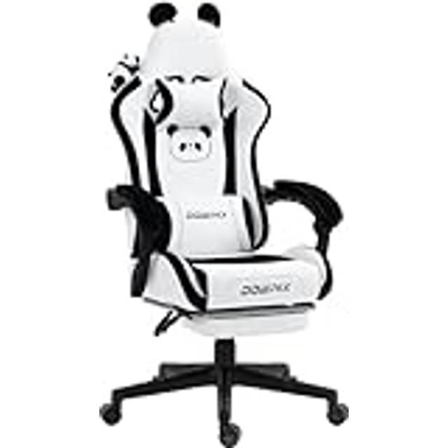 Dowinx Gamingstol, version i söt pandadesign, ergonomisk datorstol med högt ryggstöd och ländryggsstöd, PU-läder, fotstöd, panda
