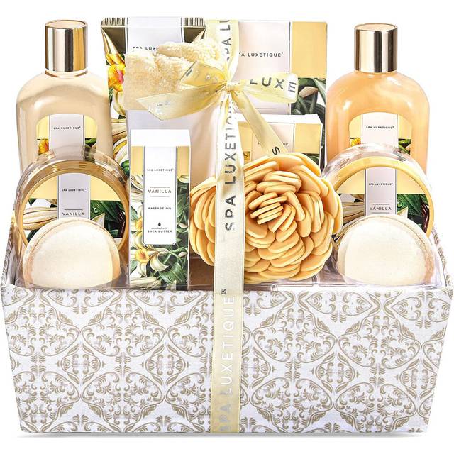Spa Gift Set,12pcs Vanilla Shower Set, Pamper Gifts for Women, Bath Gift Set with Body Lotion, Bath Bomb, Bubble Bath, Bath Sets for Women Gifts