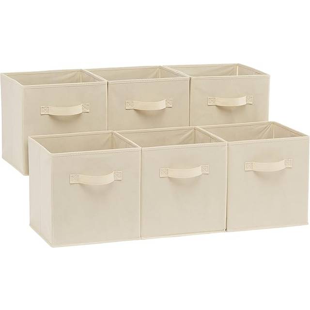 Amazon Basics collapsible Fabric Storage cubes Organizer with Handles  105x105x11  Beige - Pack of 6