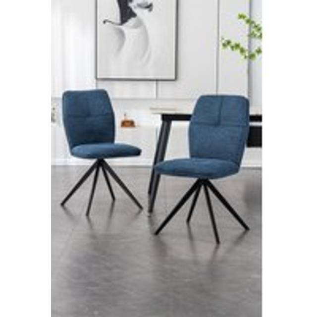 (Blue) LUNA MODERN FABRIC DINING CHAIR PADDED SEAT METAL LEG KITCHEN 8 PCS