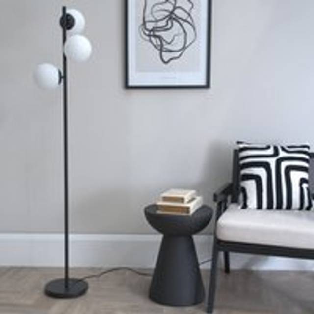 Jas Opal White Frosted Glass Globe Shades 3 Way Floor Lamp - Black - One Size