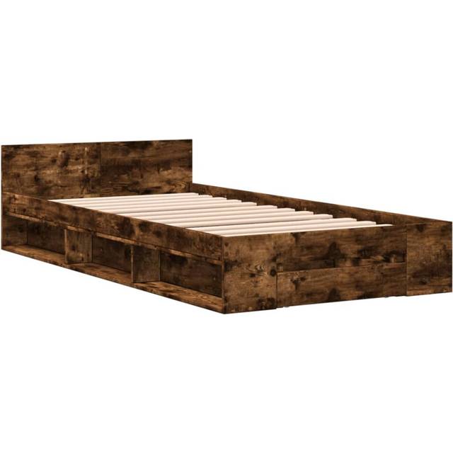vidaXL Bed Frame with Drawer without Mattress Smoked Oak 75x190 cm Small Single - Brown