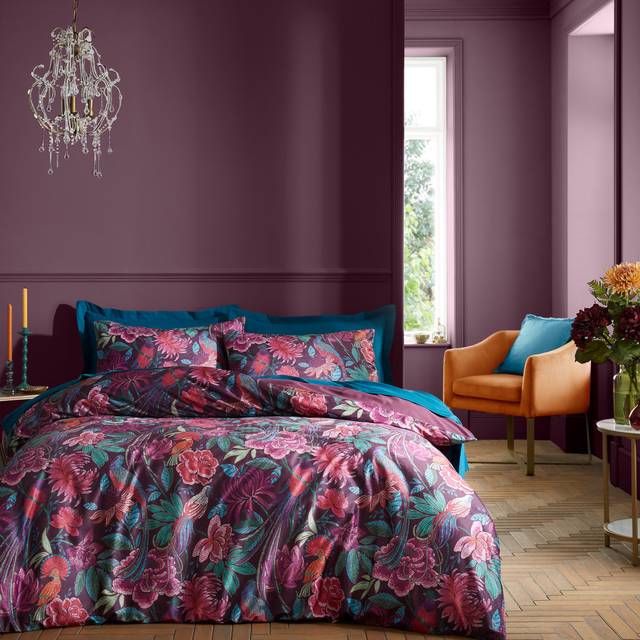 Bridgerton Kate Floral Velvet Duvet Cover Bedding Set Plum - Purple