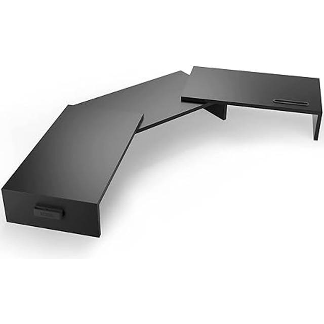 BONTEC Justerbart Dubbelt Bildskärmsstativ i Trä – Ergonomisk Stigare med Mobilhållare & Kabelhantering för 2 Skärmar, Förlängningsbar, Vinklingsbar & Modern Design – Perfekt för Kontor & Hem