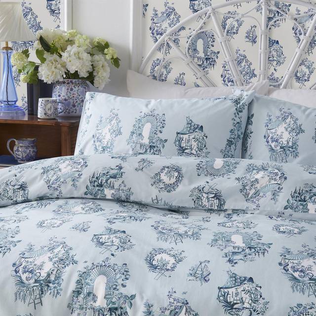 30 years Toile Double Bedset Pale Blue (star)