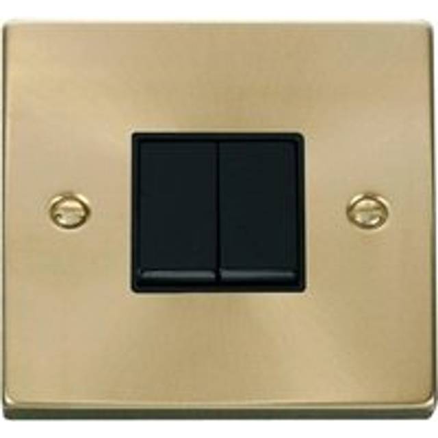 Se Home - Satin / Brushed Brass 10A 2 Gang 2 Way Light Switch - Black Trim