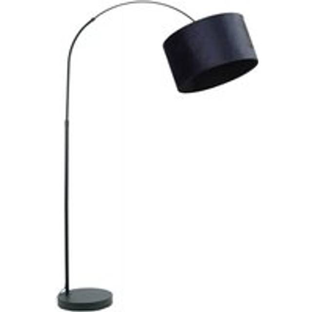Louis Black Arched Curved Floor Lamp with Velvet Drum Lamp Shade and LED Bulb - Navy - One Size