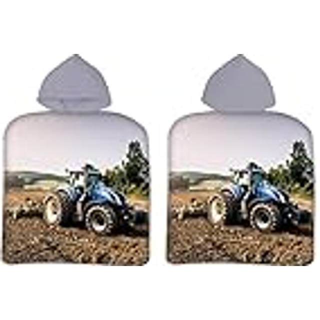 Badponcho - Handduk för barn - Blå traktor - 50x100 cm - 100 % bomull - Natur/Licens / Motiv (Poncho)