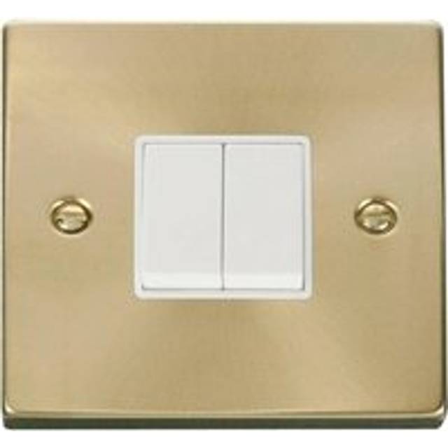 Se Home - Satin / Brushed Brass 10A 2 Gang 2 Way Light Switch - White Trim