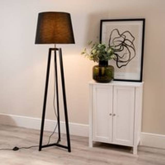 ValueLights Lottie Black Tapered Shade Black Wood Tripod Floor Lamp