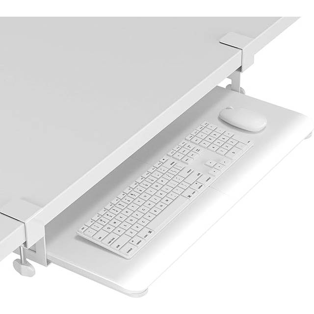 BONTEC Under Desk Keyboard Tray, Pull Out Keyboard Tray with C Clamp, 650(760mm Including Clamps) x300 mm Computer Drawer for Typing, Perfect for Home