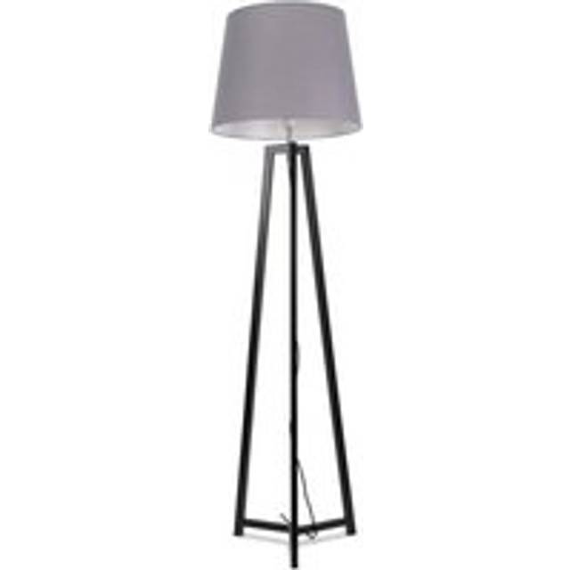 ValueLights Lottie Grey Tapered Black Wood Tripod Floor Lamp  & Bulb