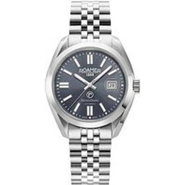 Roamer Swiss Made Montalbano Men's Automatic Watch with Grey dial in a Stainless Steel Case and Bracelet with Date Feature, Grey, Men