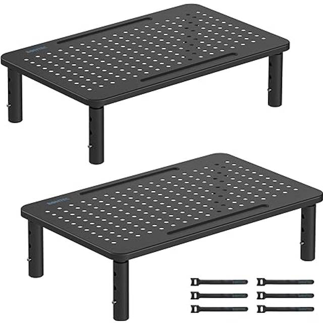 BONTEC Metallskärmstativ – Justerbar Ergonomisk Datorskärmhöjning för Skrivbord med Kabelhantering, Bärbar Datorstativ för PC/iMac, upp till 20 kg (2-pack)