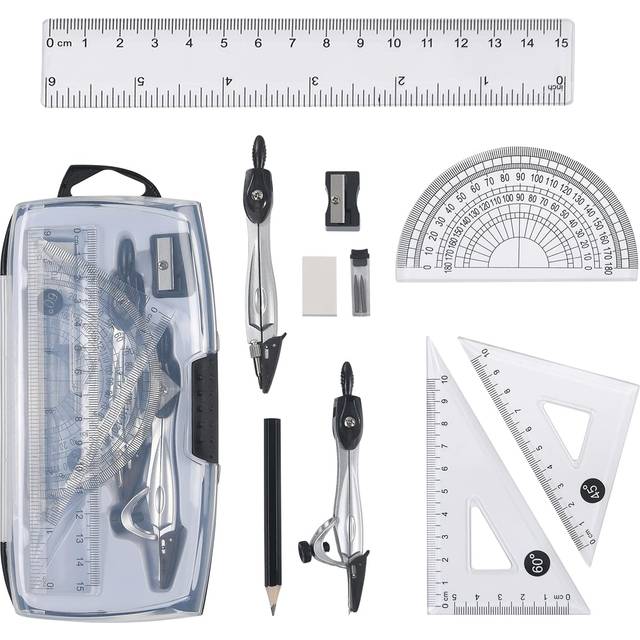 Vicloon Geometry Compass Set, 10pcs Maths Set in Carry Case, Educational Supplies wiht 2 Types Drawing Compasses, Maths Protractor Set, Ruler Set