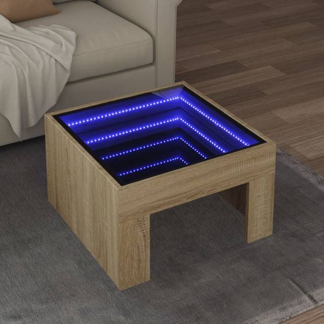 vidaXL Coffee Table with Infinity LED Sonoma Oak 50x50x30 cm - Brown