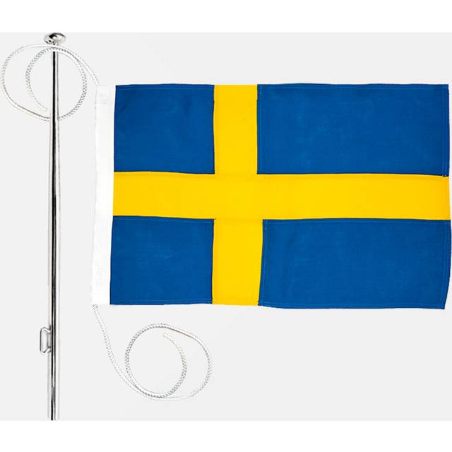 Flaggpaket med båtflagga Adela Royal, Sverige, bomullsliknande polyester (230 g / m²), 70 x 44 cm + flaggstång Ø25 mm, 75 cm i rostfritt stål