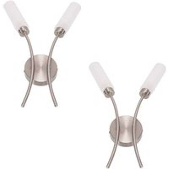 Maya Pair of 2 Way Curved Upright Reed Shaded Wall Lights - Silver - One Size