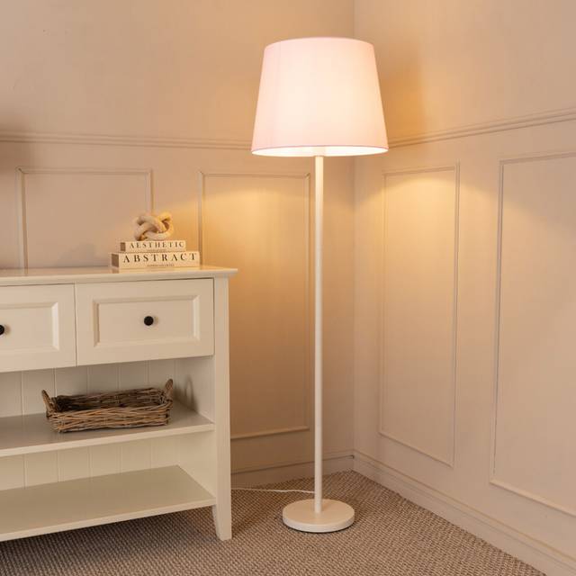ValueLights Charlie Pink Tapered Shade White Single Stem LED Floor Lamp - 148 x 45 x 45cm