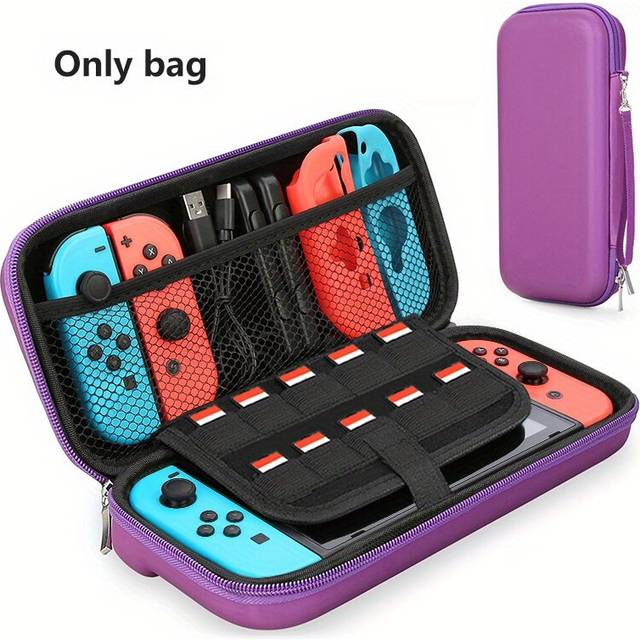 (Purple) Nintendo Switch Cord Storage Bag Portable Waterproof Hard Case Protection Nintendo Switch Gaming Machine Storage Bag