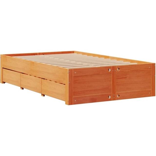Vidaxl Bed Frame Without Mattress With Drawers Wax Brown 120x190 Cm Small Double Solid Wood Pine