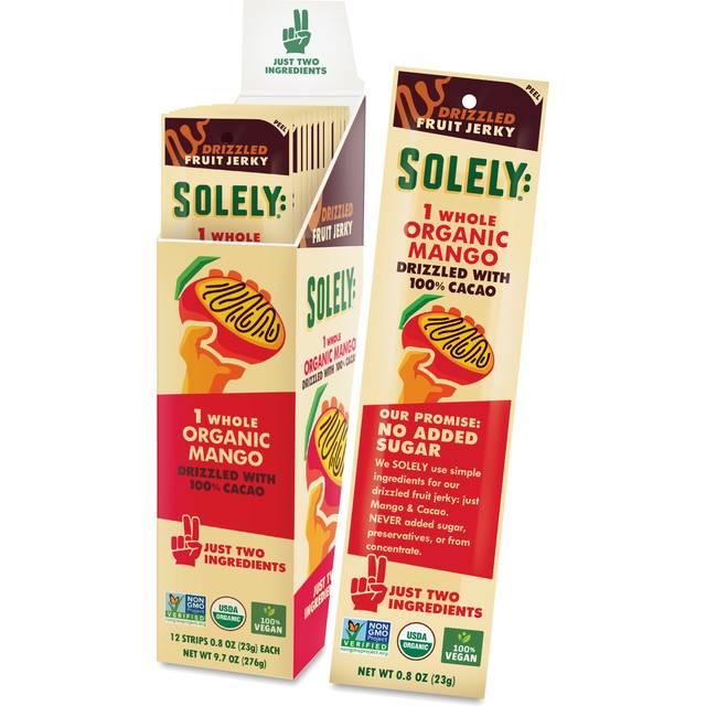 Solely Drizzled Fruit Jerky Organic No Added Sugar with 100% Cacao Mango & Dark Chocolate 12 Jerky