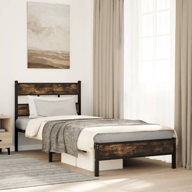 vidaXL Bed Frame without Mattress with Headboard Sonoma Oak 90x190 cm Single - Brown