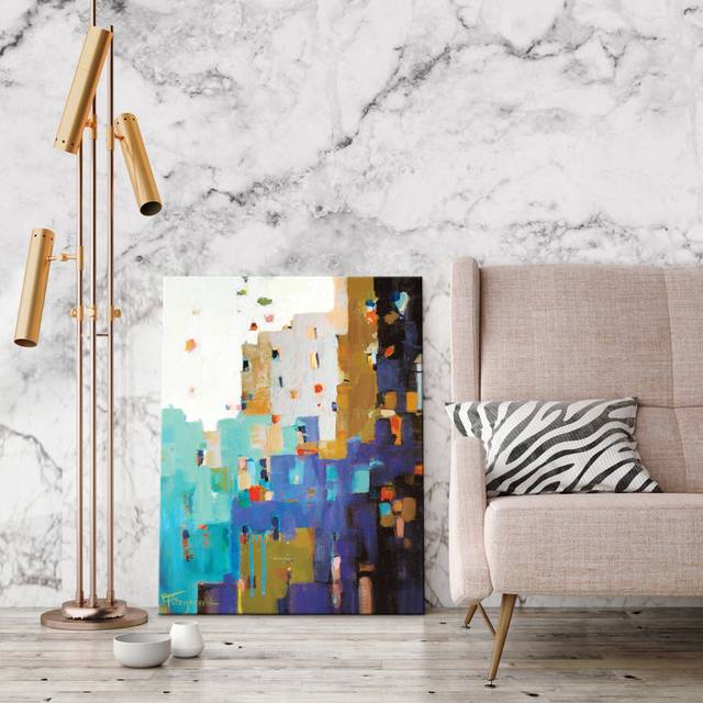 &#39;Windows of Opportunities&#39; Framed Painting on Canvas - Blue;Brown;Purple (102cm H x 76cm W)