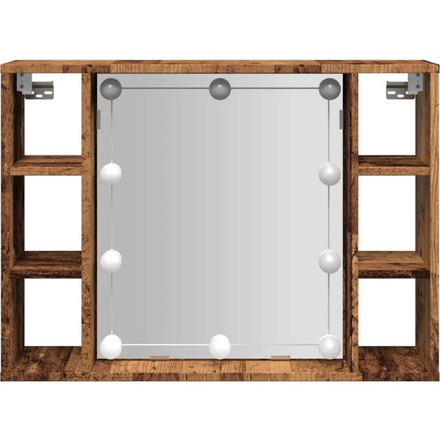 vidaXL Mirror Cabinet with LED Old Wood 76x15x55 cm Engineered Wood - Brown