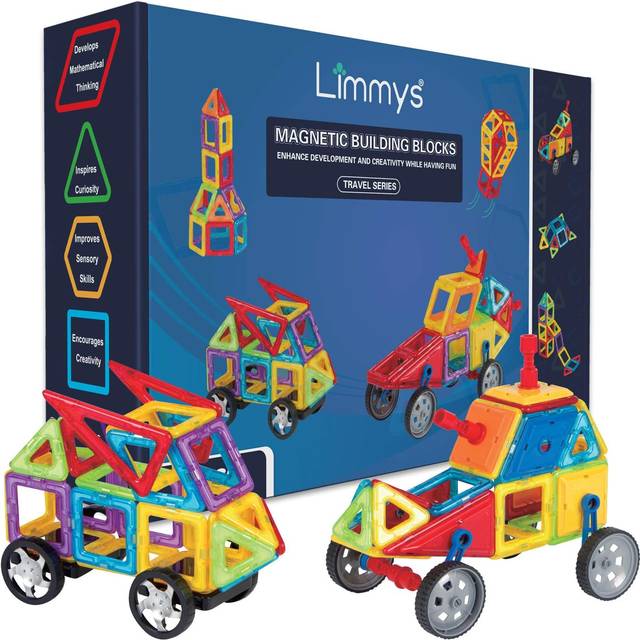 Limmys magnetiska byggblock - Unik reseserie men byggleksaker för pojkar och flickor - Pedagogisk leksak som är en perfekt present - Innehåller 74 delar och en idébok