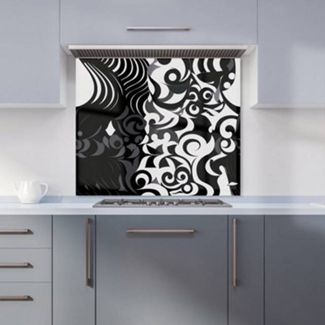 Black Grey Abstract Kitchen Splashback - 600mm x 750mm